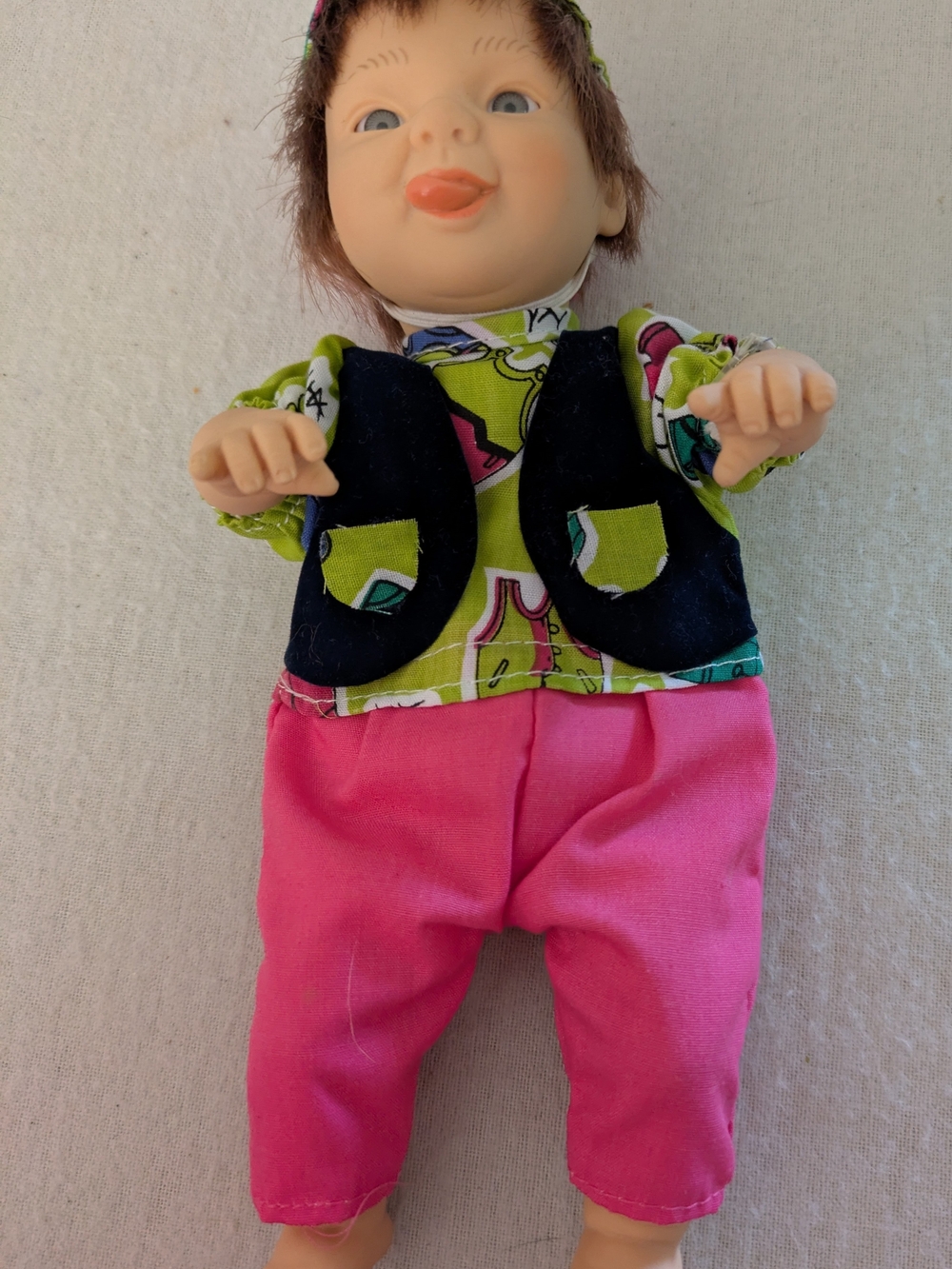 Vintage 90s Gi-Go Palm Pals Doll, Boy In Neon Retro Outfit